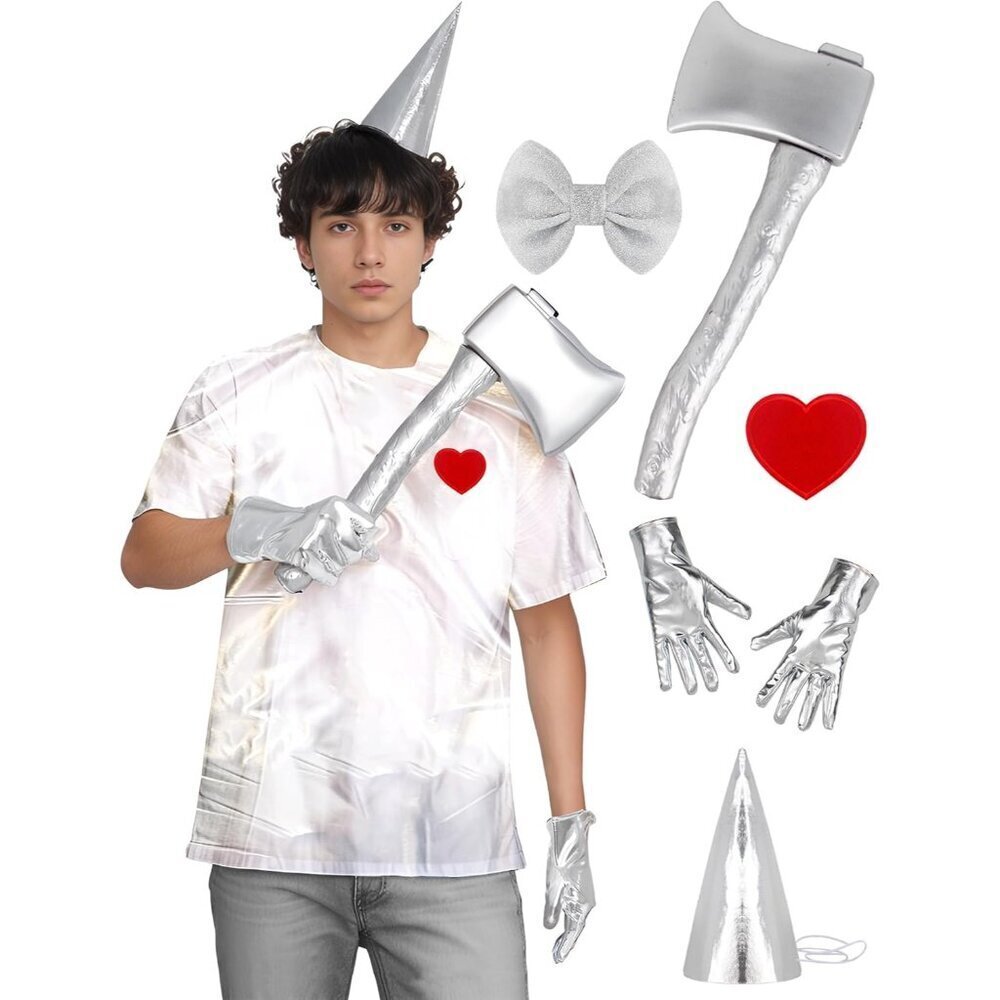 Halloween Costume Set Silver Hat Brooch Gloves for Kids Adults Cosplay Party